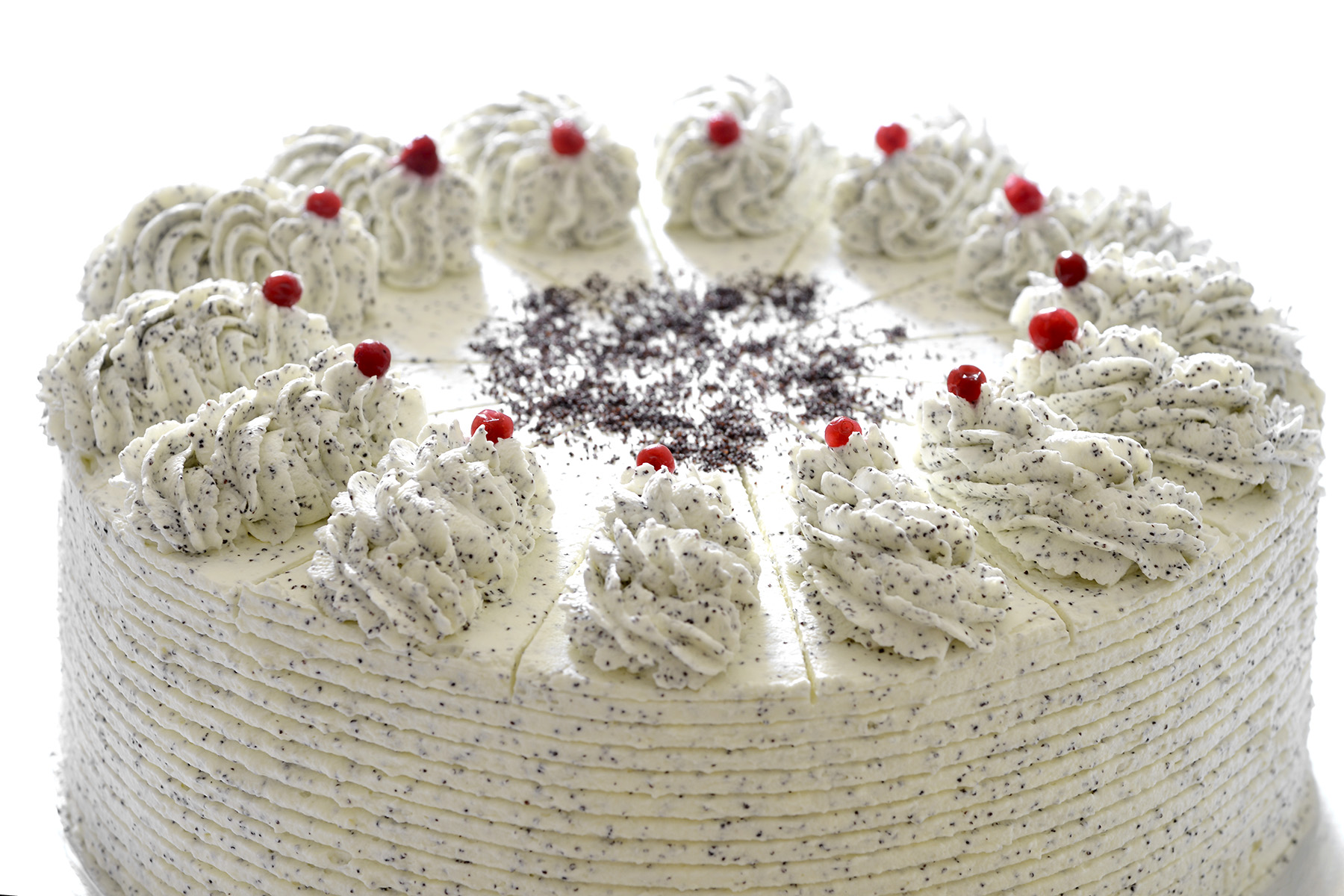 Mohn-Preiselbeertorte ohne Gelatine ganz 