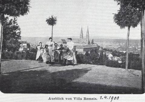 Historisches Schwarzweiß-Bild aus dem Jahr 1900 mit Ausblick über Bamberg